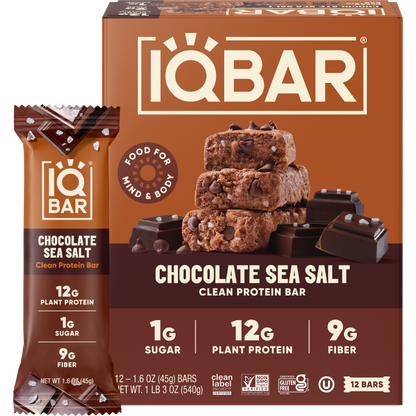 IQBAR Chocolate Sea Salt — Protein-Packed Energy Bars (12-Pack)
