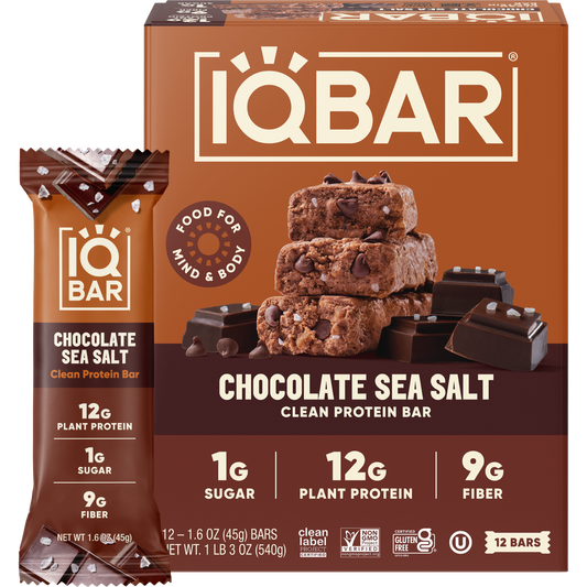 IQBAR Chocolate Sea Salt — Protein-Packed Energy Bars (12-Pack)