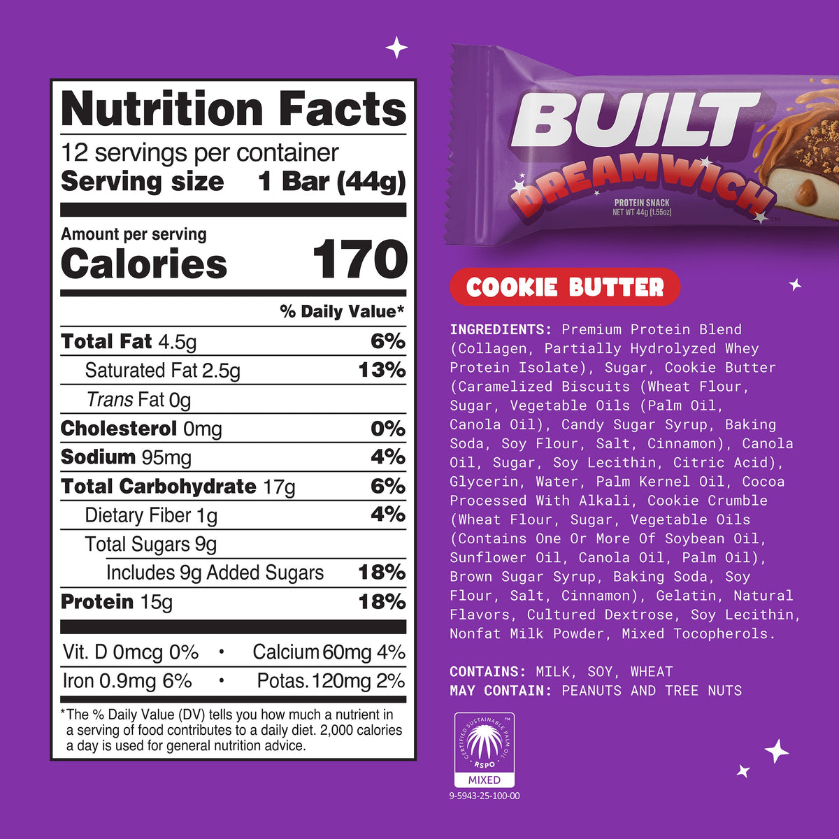 BUILT Dreamwich Cookie Butter Protein Bar (12 Count)