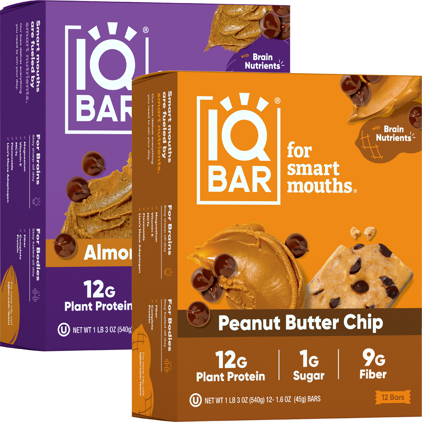 IQBAR Almond Butter Chip & Peanut Butter Chip Protein Bars (24 Bars)