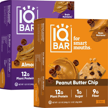 IQBAR Almond Butter Chip & Peanut Butter Chip Protein Bars (24 Bars)