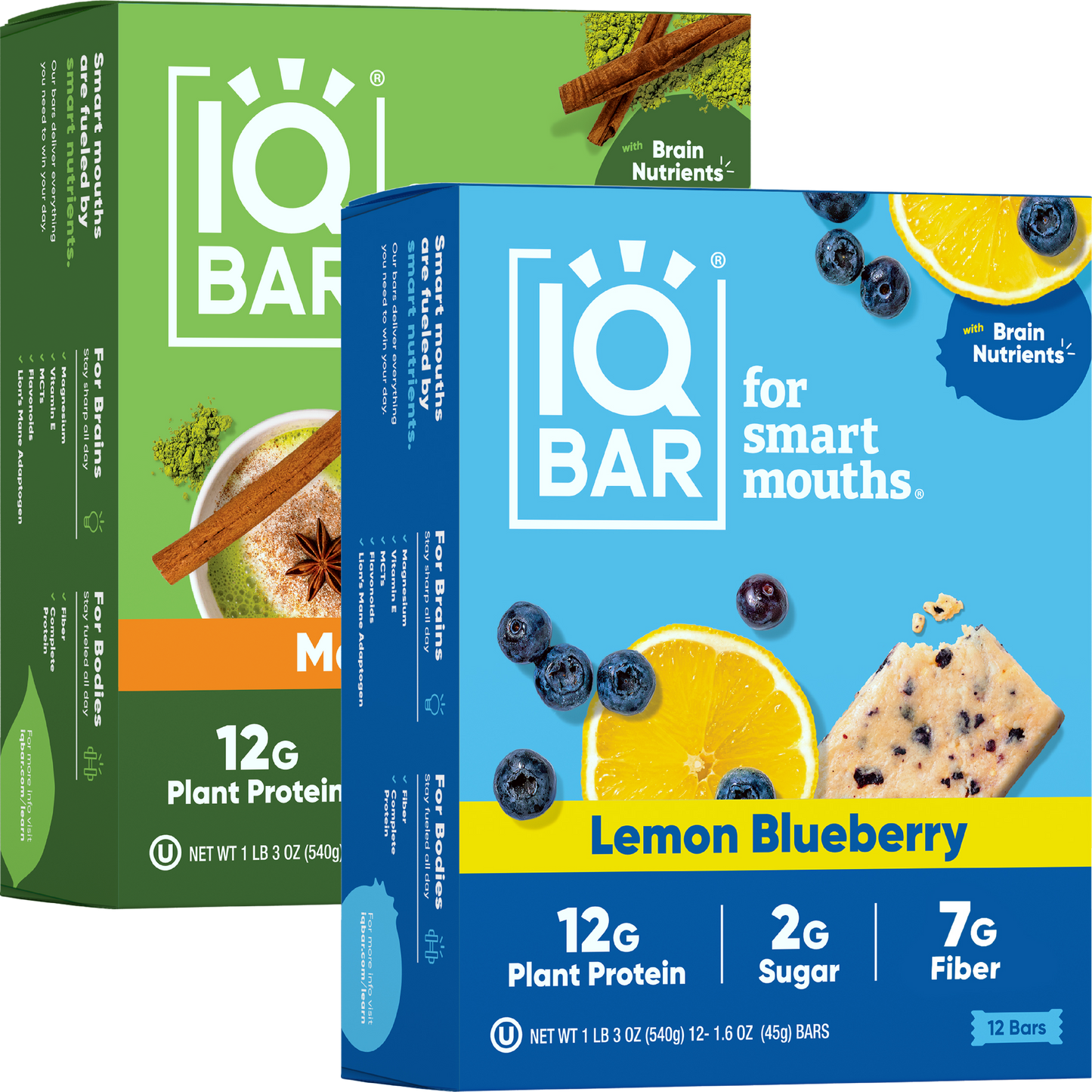 IQBAR Plant Protein Bars Bundle – Matcha Chai & Lemon Blueberry (24 Count)