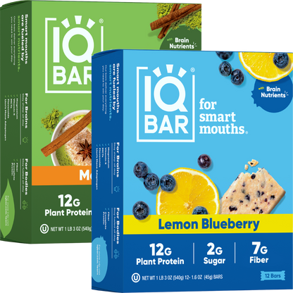 IQBAR Plant Protein Bars Bundle – Matcha Chai & Lemon Blueberry (24 Count)