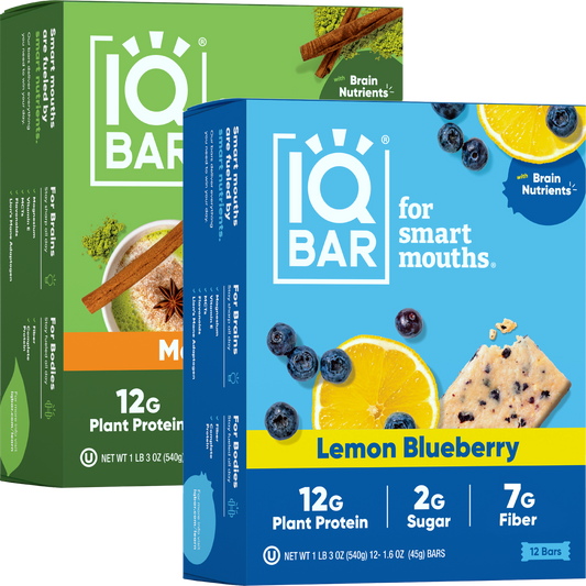 IQBAR Plant Protein Bars Bundle – Matcha Chai & Lemon Blueberry (24 Count)