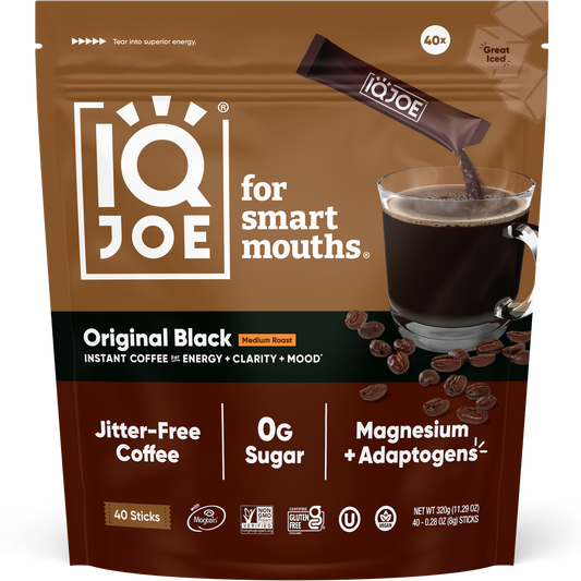 IQJOE Original Black Instant Coffee Sticks – Functional Mushroom Coffee (40 Count)