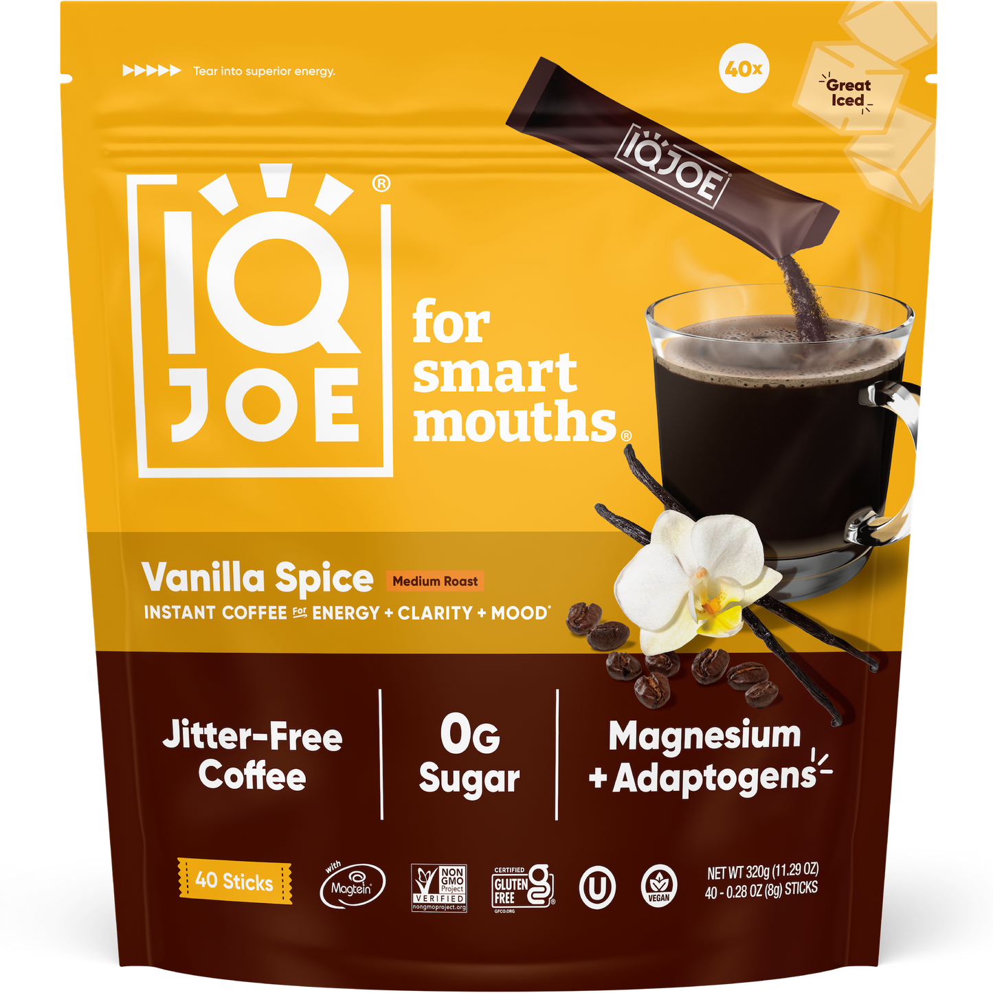 IQJOE Vanilla Spice Instant Coffee Sticks – 40 Count