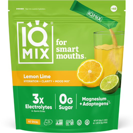 IQMIX Lemon Lime Electrolyte Drink Mix Sticks – Sugar Free Hydration (40 Sticks)