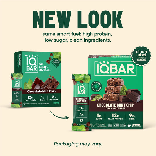 IQBar Chocolate Mint Chip – Protein & Nutrient-Rich Energy Bar (12-Pack)