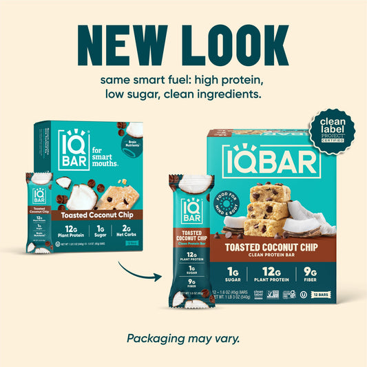 IQBAR Toasted Coconut Chip – Protein-Packed Energy Bars (12 Bars)