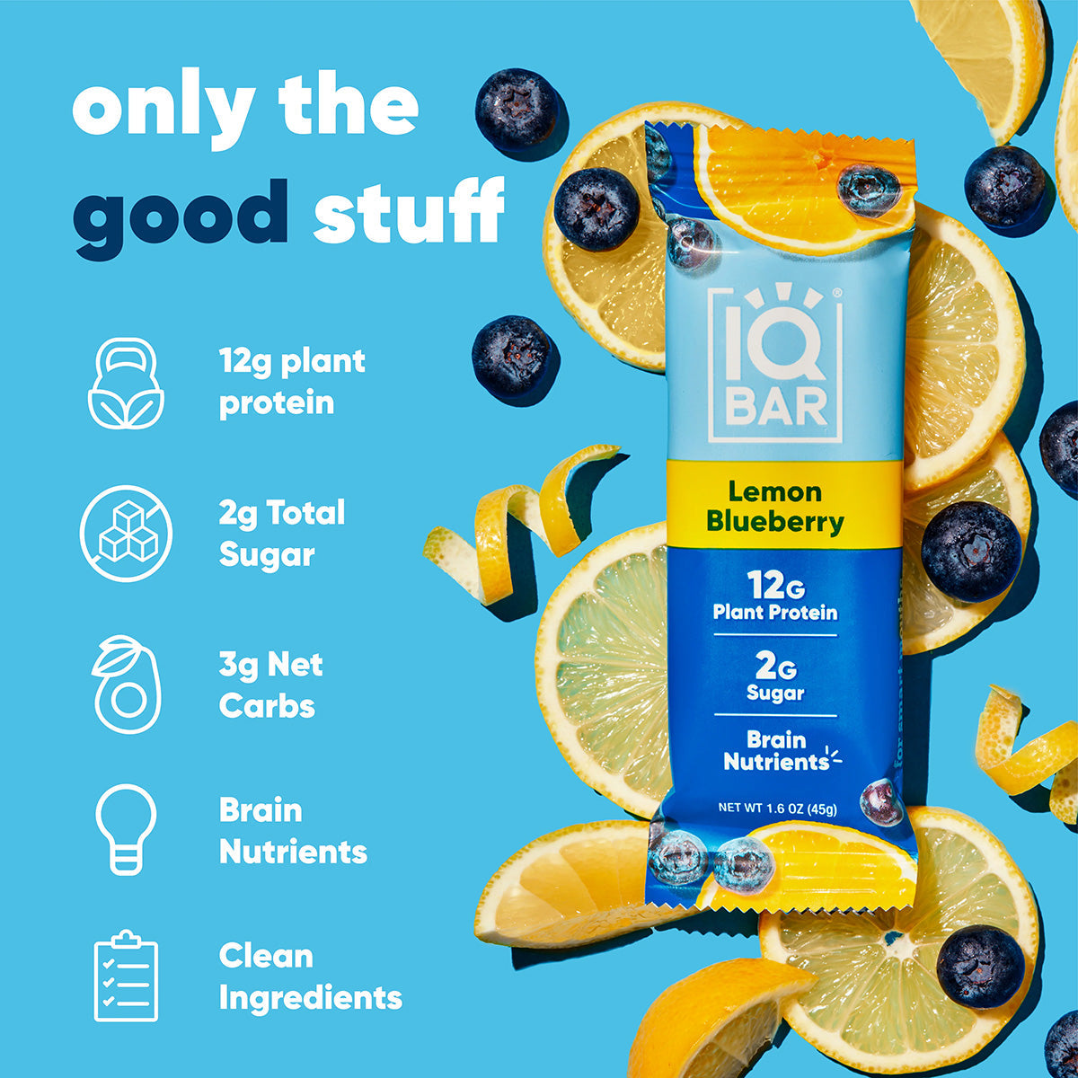 IQBAR Lemon Blueberry Protein Bar | Keto Plant-Based High Protein Snack
