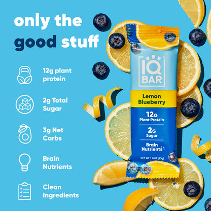 IQBAR Lemon Blueberry Protein Bar | Keto Plant-Based High Protein Snack