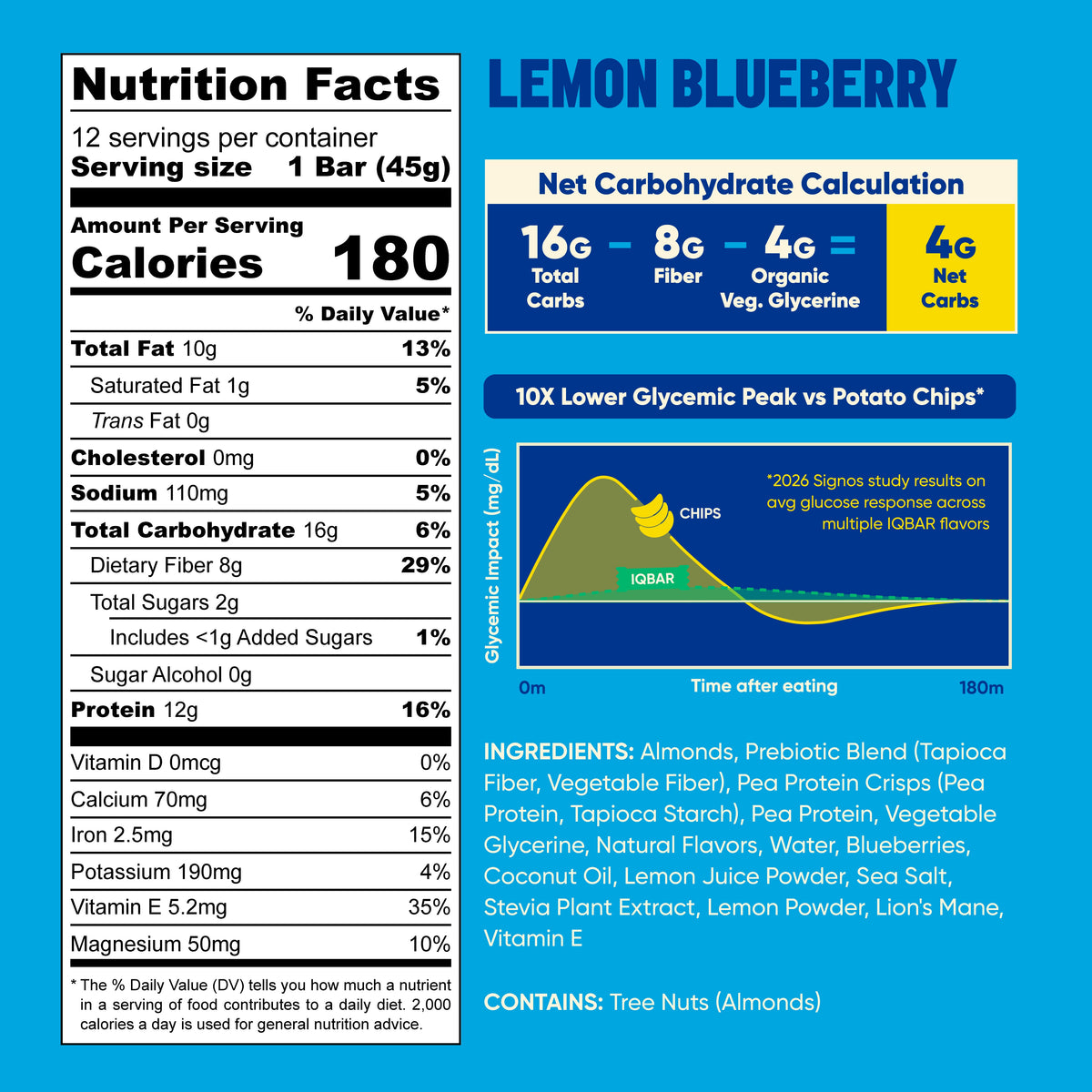 IQBAR Lemon Blueberry Protein Bar | Keto Plant-Based High Protein Snack