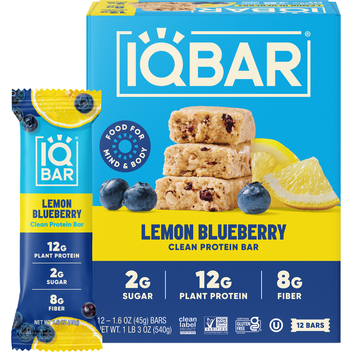 IQBAR Lemon Blueberry Protein Bar | Keto Plant-Based High Protein Snack