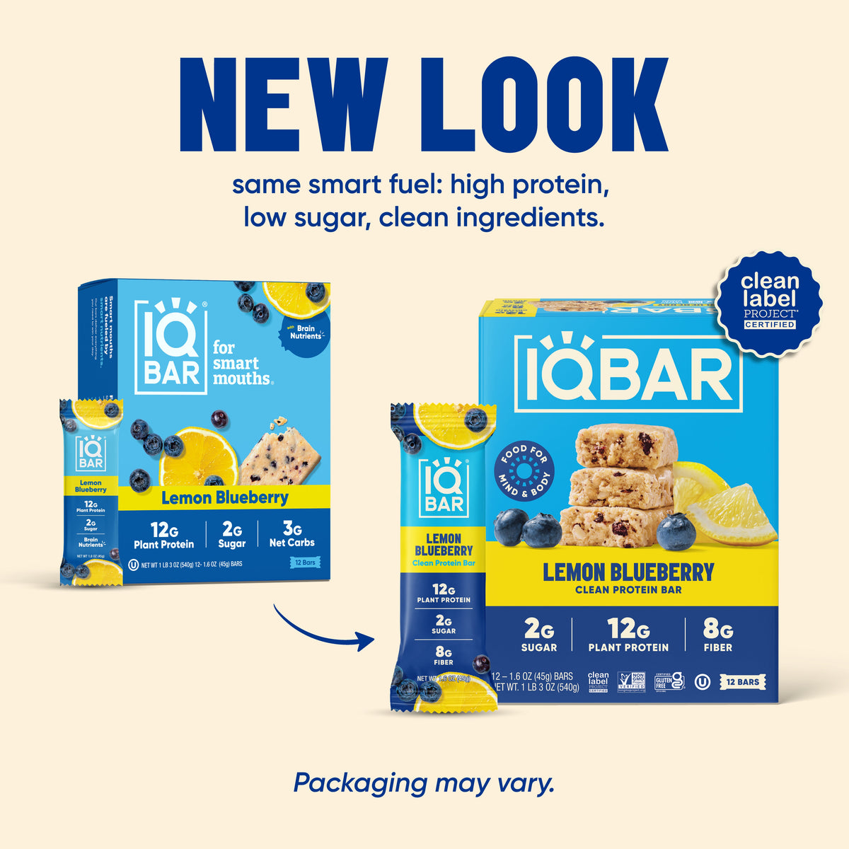 IQBAR Lemon Blueberry Protein Bar | Keto Plant-Based High Protein Snack