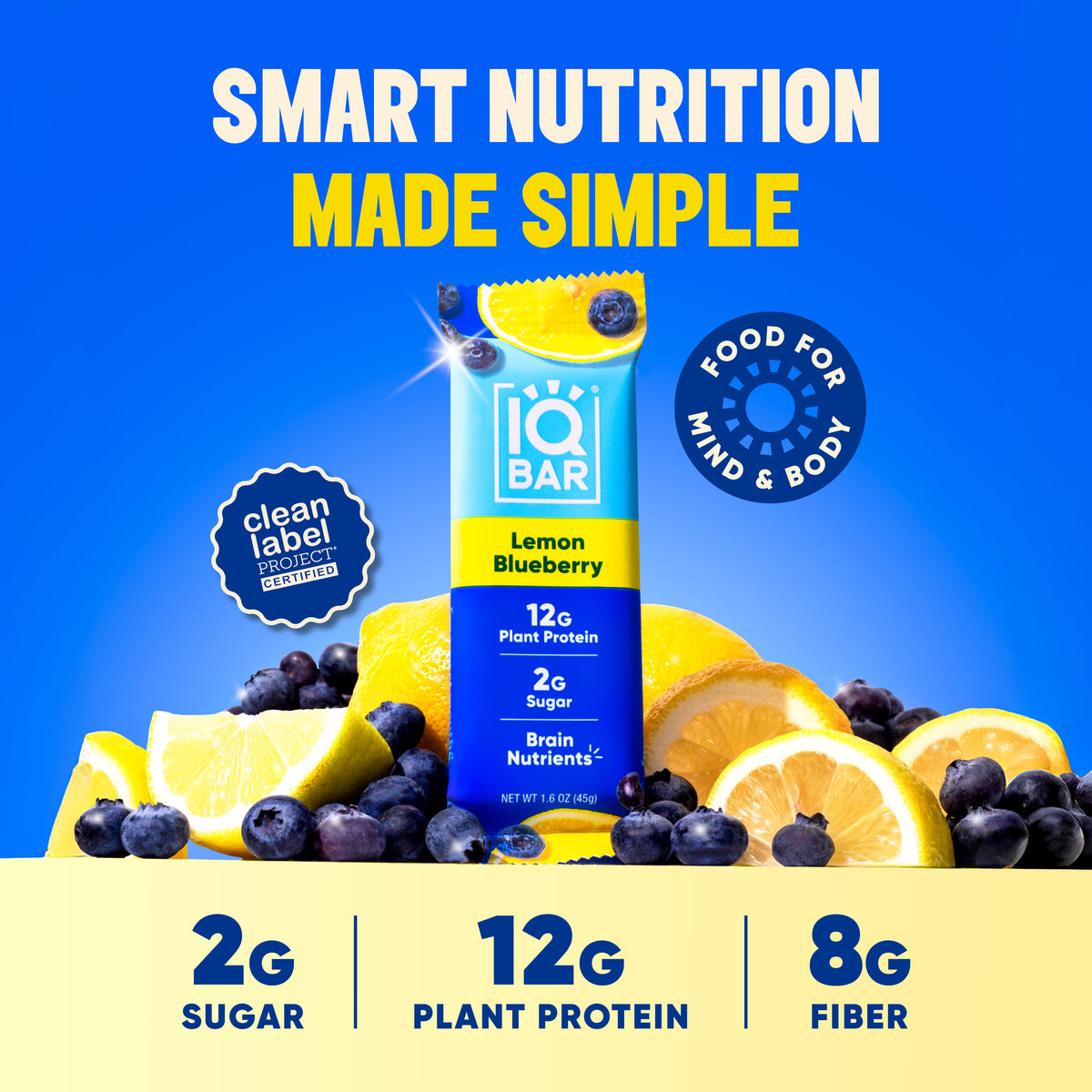 IQBAR Lemon Blueberry Protein Bar | Keto Plant-Based High Protein Snack