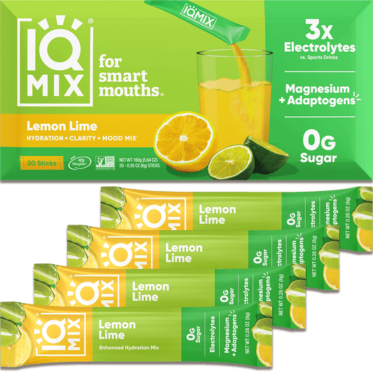 IQMIX Lemon Lime Electrolyte Drink Mix Sticks – Sugar Free Hydration (20ct)