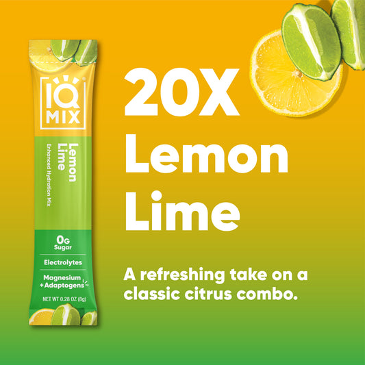IQMIX Lemon Lime Electrolyte Drink Mix Sticks – Sugar Free Hydration (20ct)