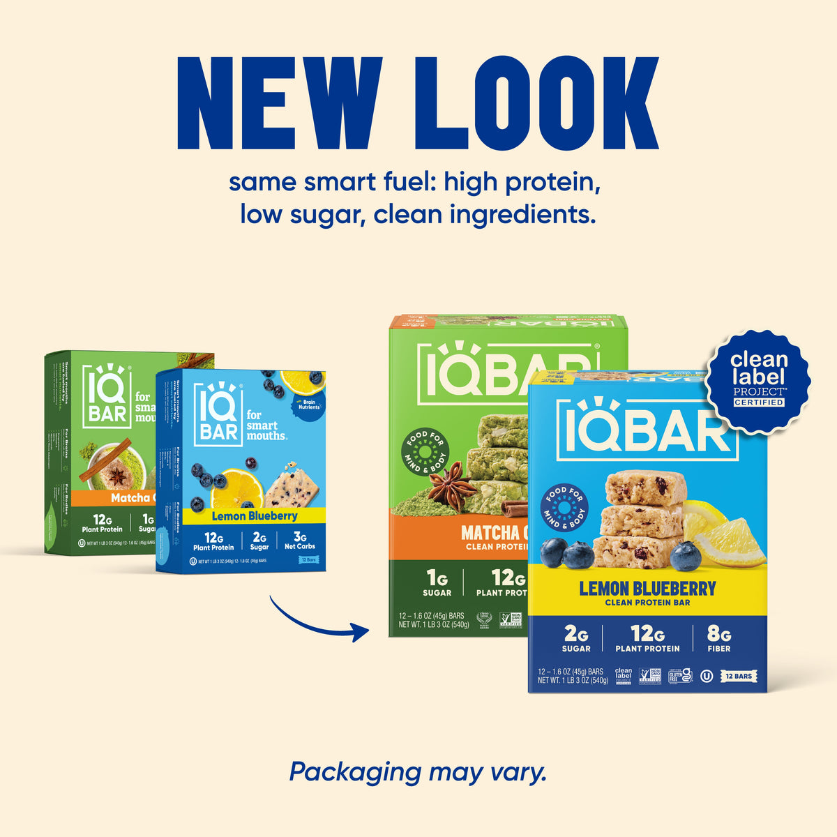 IQBAR Plant Protein Bars Bundle – Matcha Chai & Lemon Blueberry (24 Count)