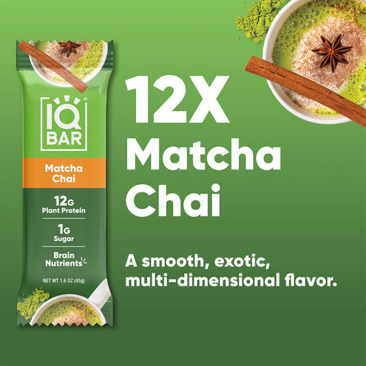 IQBAR Matcha Chai — Protein-Packed Energy Bars (12-Pack)