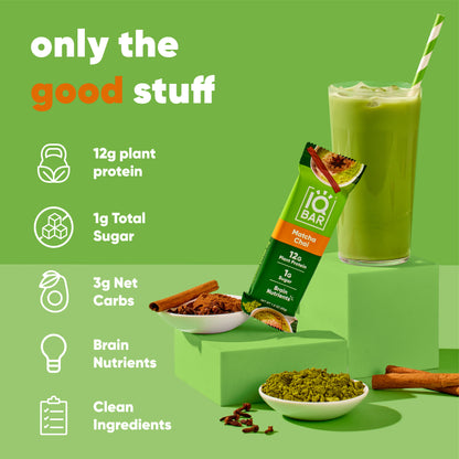 IQBAR Matcha Chai — Protein-Packed Energy Bars (12-Pack)