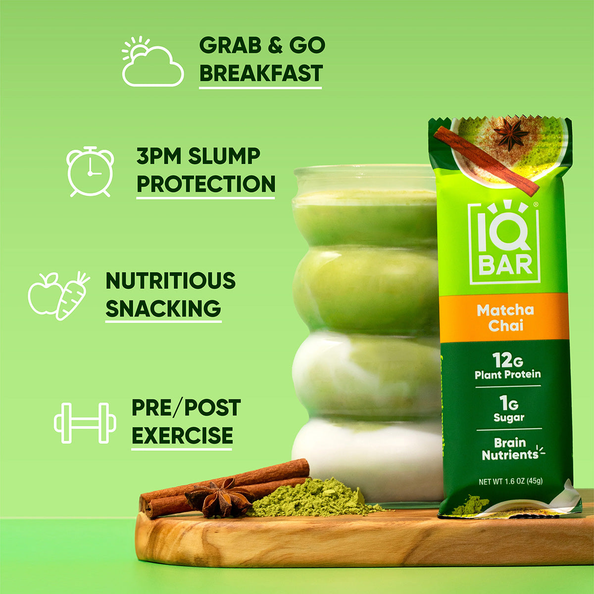 IQBAR Matcha Chai — Protein-Packed Energy Bars (12-Pack)