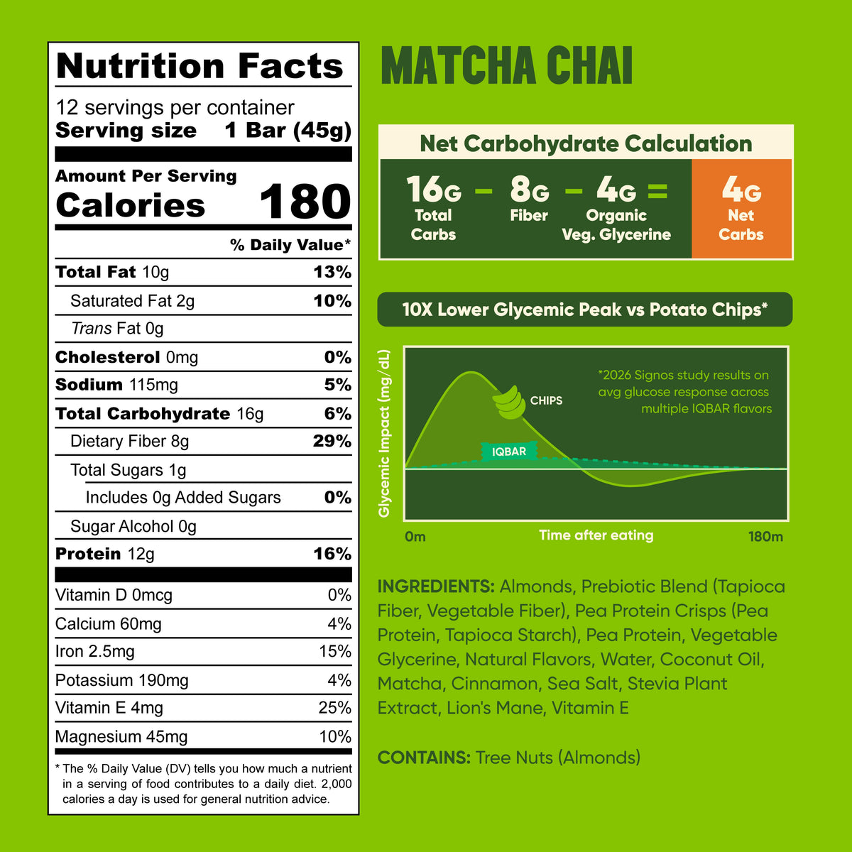 IQBAR Matcha Chai — Protein-Packed Energy Bars (12-Pack)