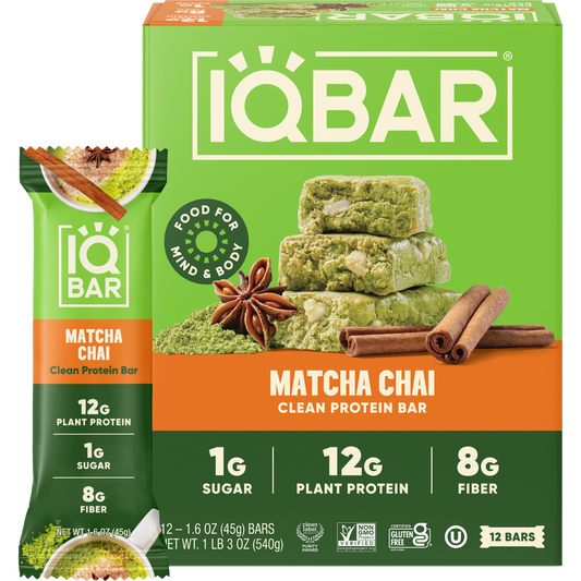 IQBAR Matcha Chai — Protein-Packed Energy Bars (12-Pack)