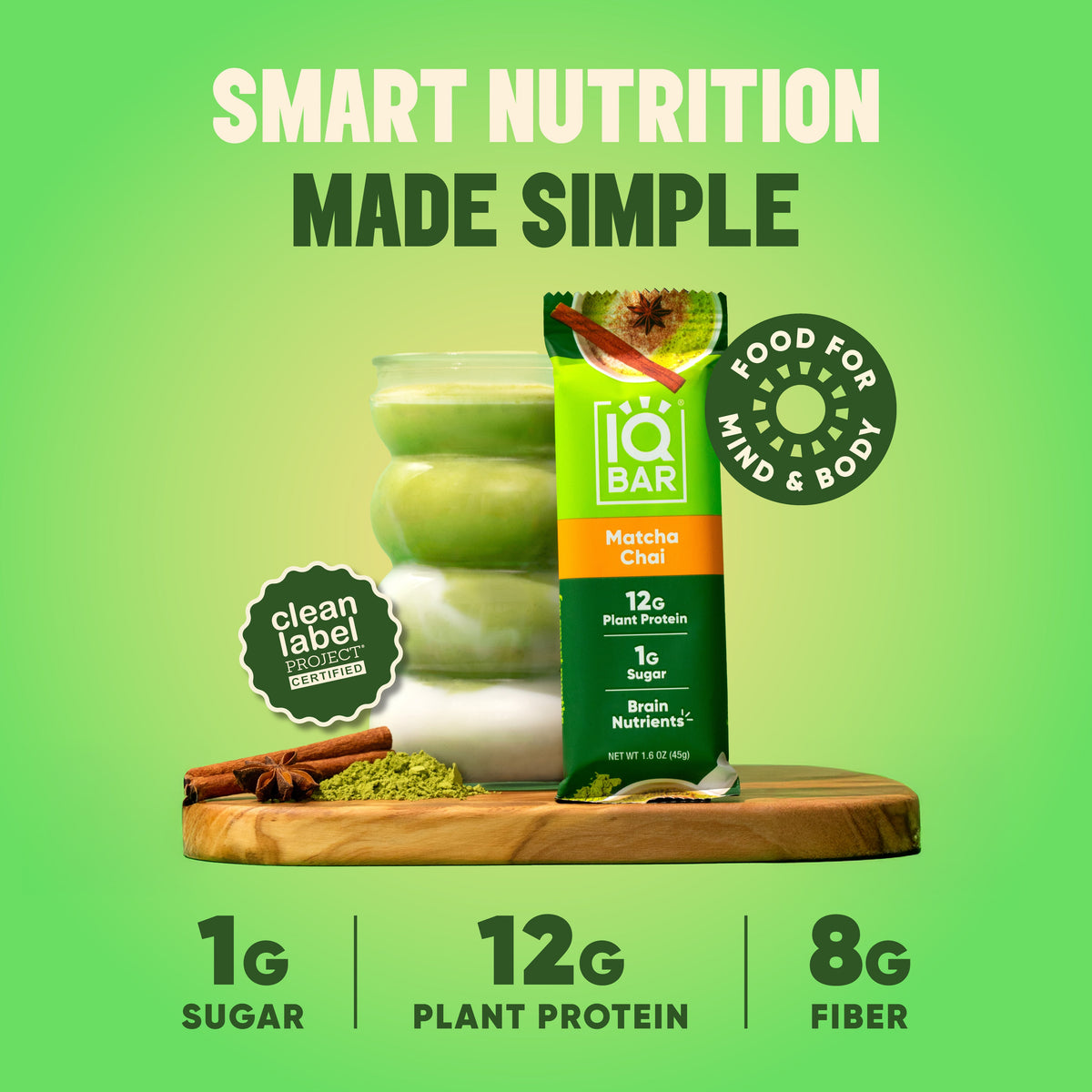 IQBAR Matcha Chai — Protein-Packed Energy Bars (12-Pack)
