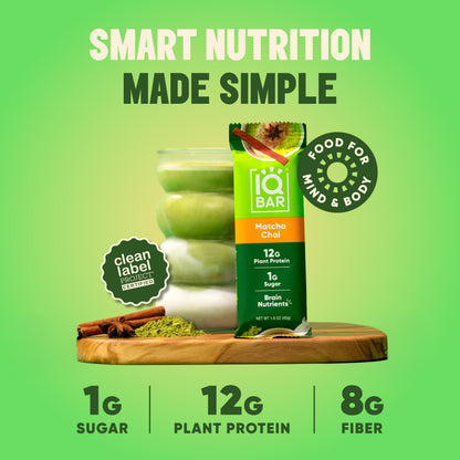 IQBAR Matcha Chai — Protein-Packed Energy Bars (12-Pack)