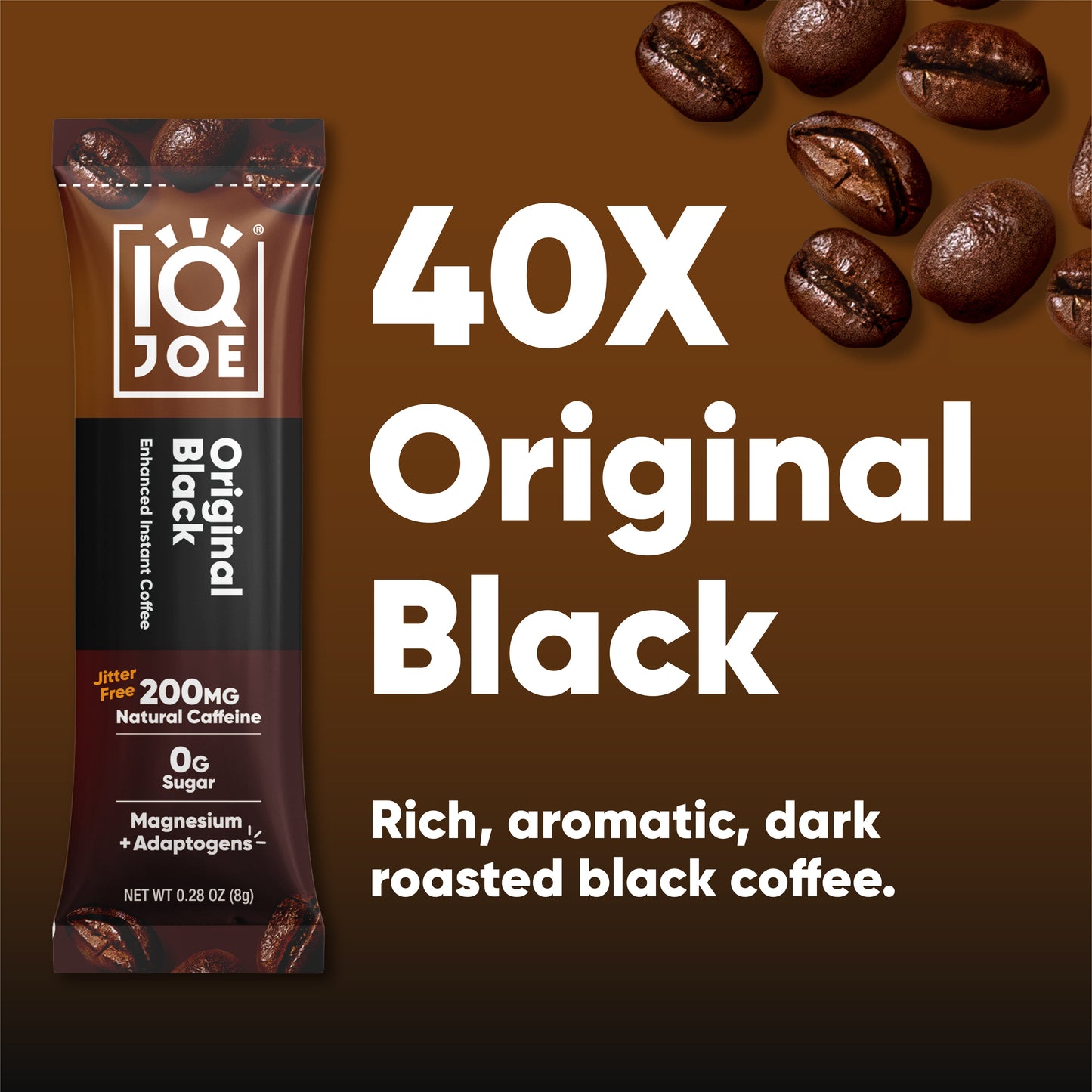 IQJOE Original Black Instant Coffee Sticks – Functional Mushroom Coffee (40 Count)