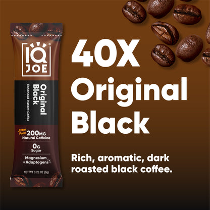 IQJOE Original Black Instant Coffee Sticks – Functional Mushroom Coffee (40 Count)