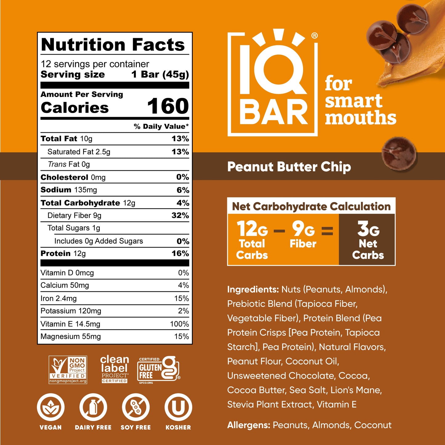 IQBAR Peanut Butter Chip — Protein-Packed Energy Bars (12-Pack)