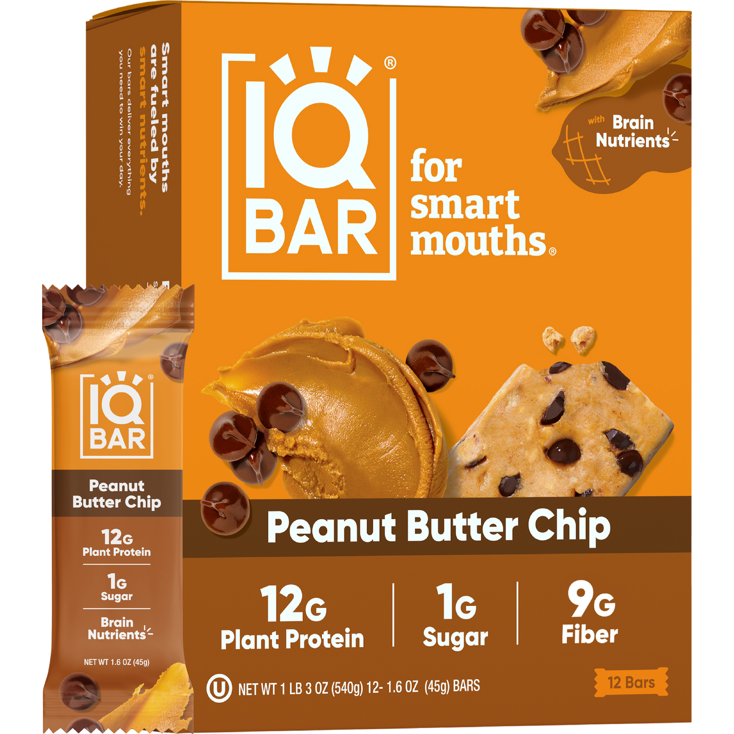 IQBAR Peanut Butter Chip — Protein-Packed Energy Bars (12-Pack)