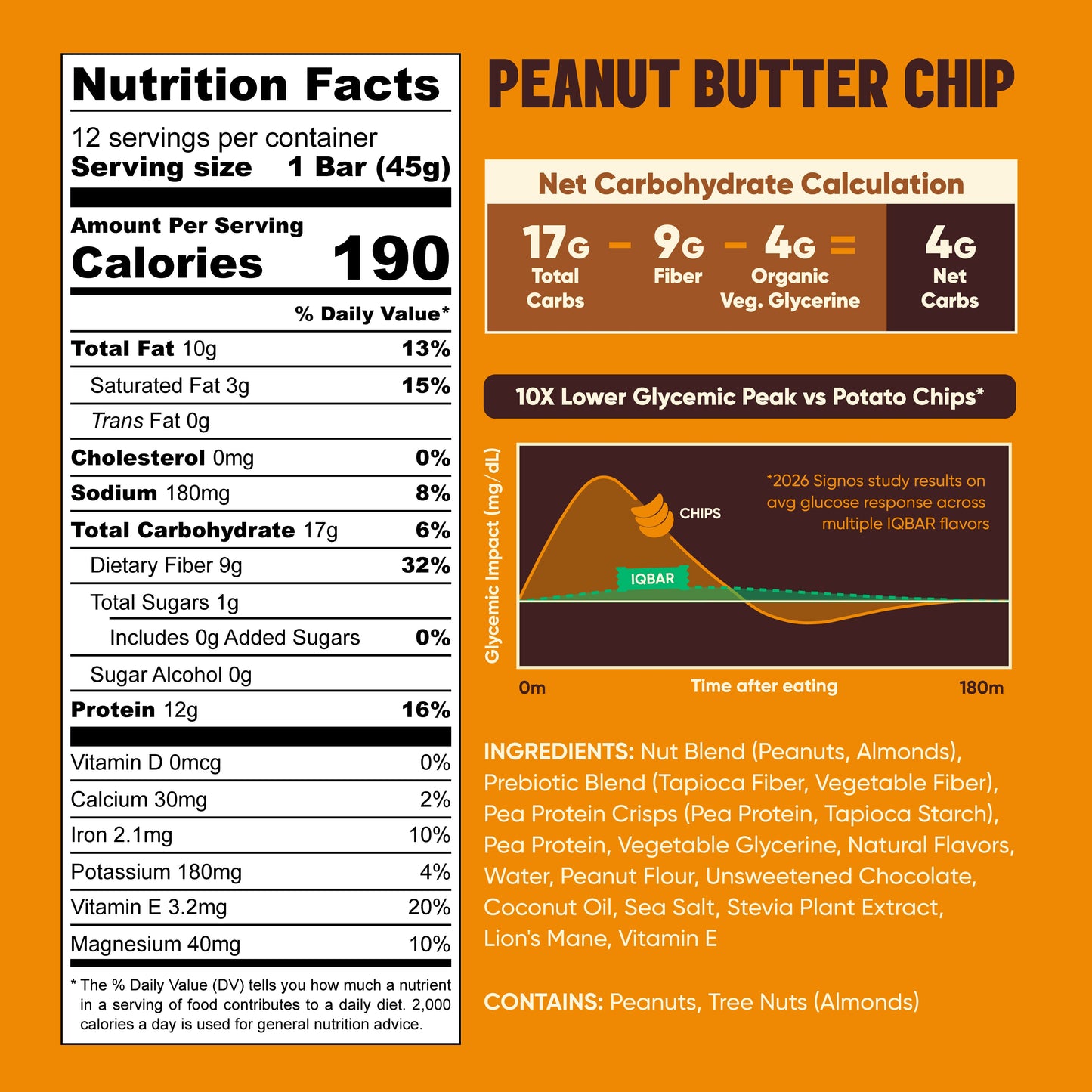 IQBAR Peanut Butter Chip — Protein-Packed Energy Bars (12-Pack)