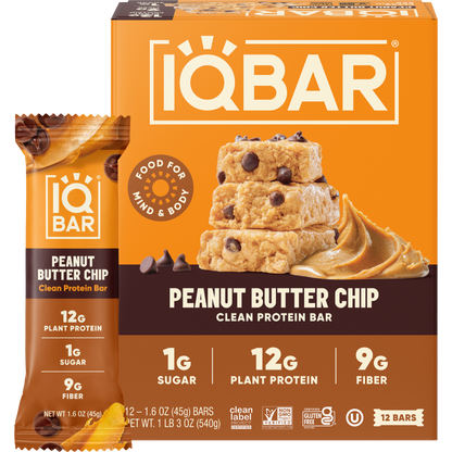 IQBAR Peanut Butter Chip — Protein-Packed Energy Bars (12-Pack)
