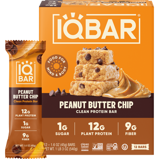 IQBAR Peanut Butter Chip — Protein-Packed Energy Bars (12-Pack)