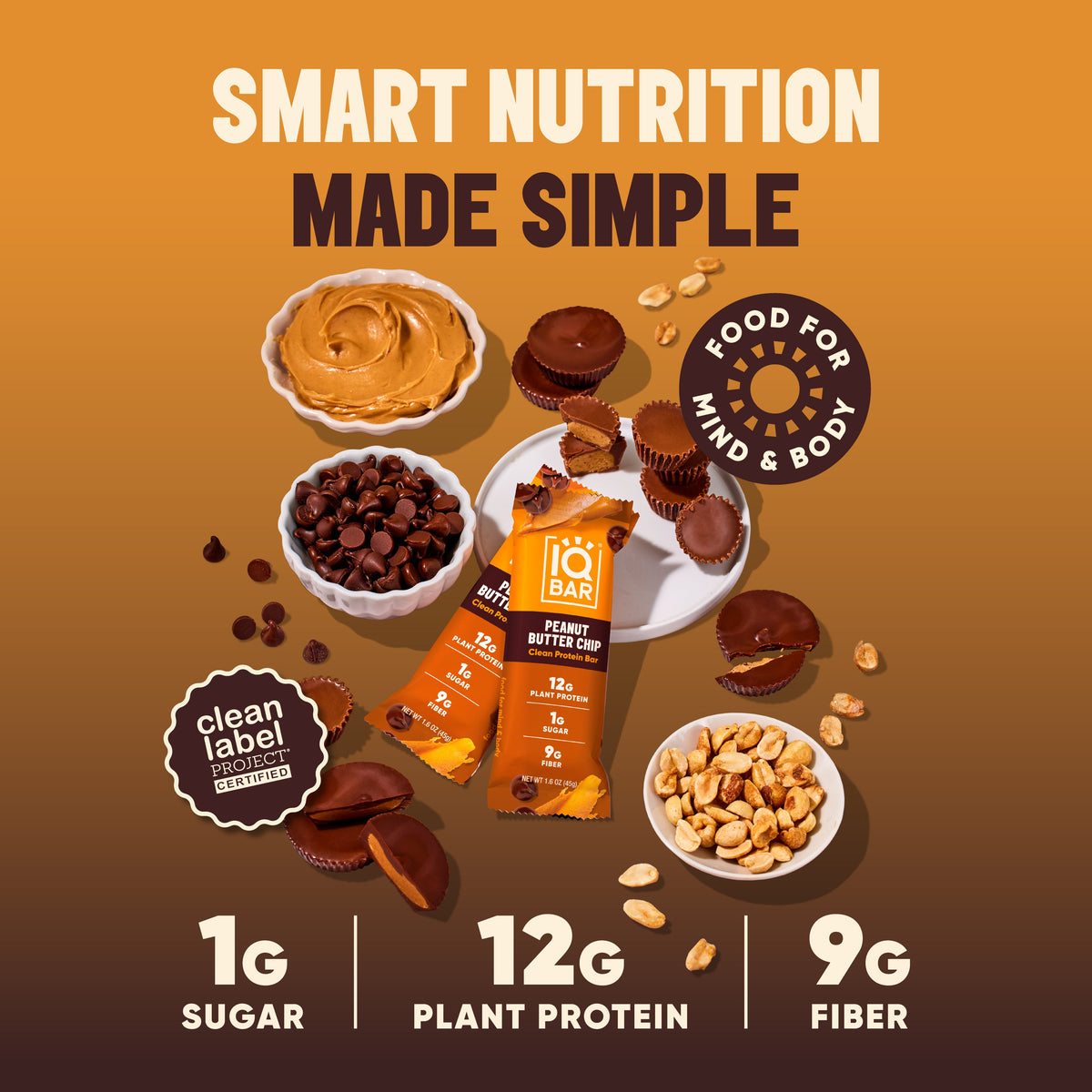 IQBAR Peanut Butter Chip — Protein-Packed Energy Bars (12-Pack)