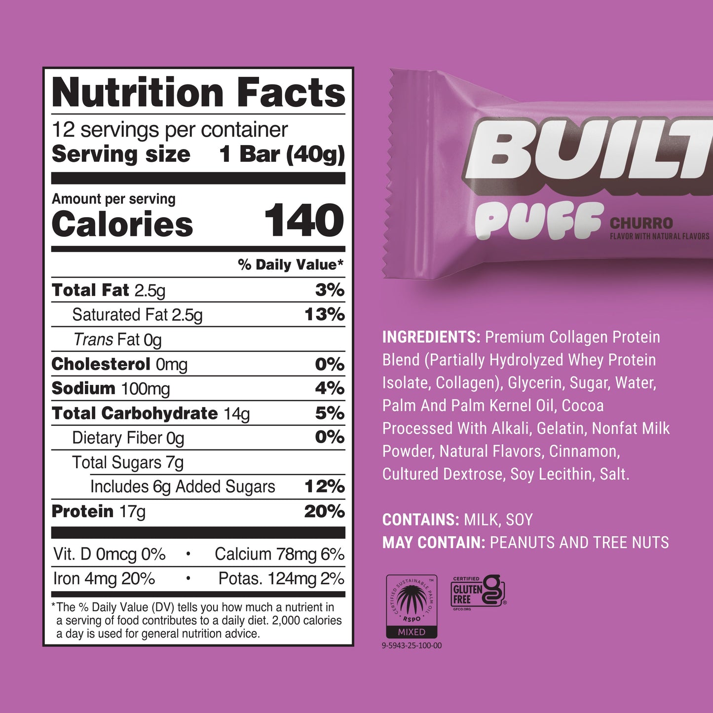 Built Churro Puffs Protein Bars – 12 Count Box