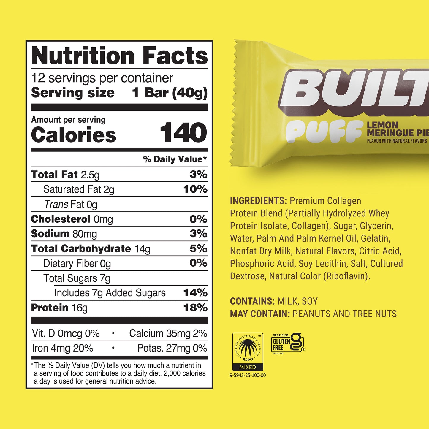 Lemon Meringue Pie Puff Protein Bar | Built High Protein Snack
