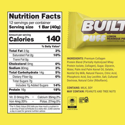 Lemon Meringue Pie Puff Protein Bar | Built High Protein Snack