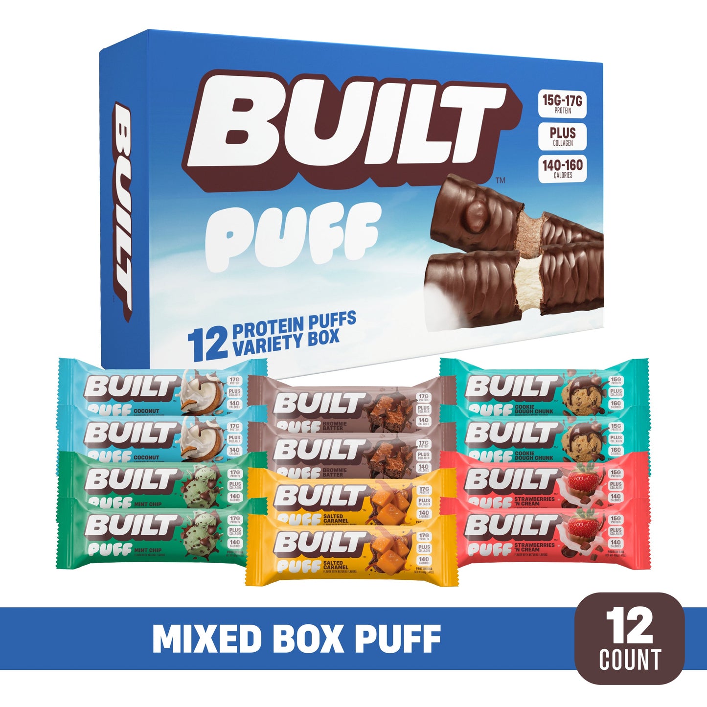 Built Protein Bars & Puffs Mixed Box – 12 Count Variety Pack