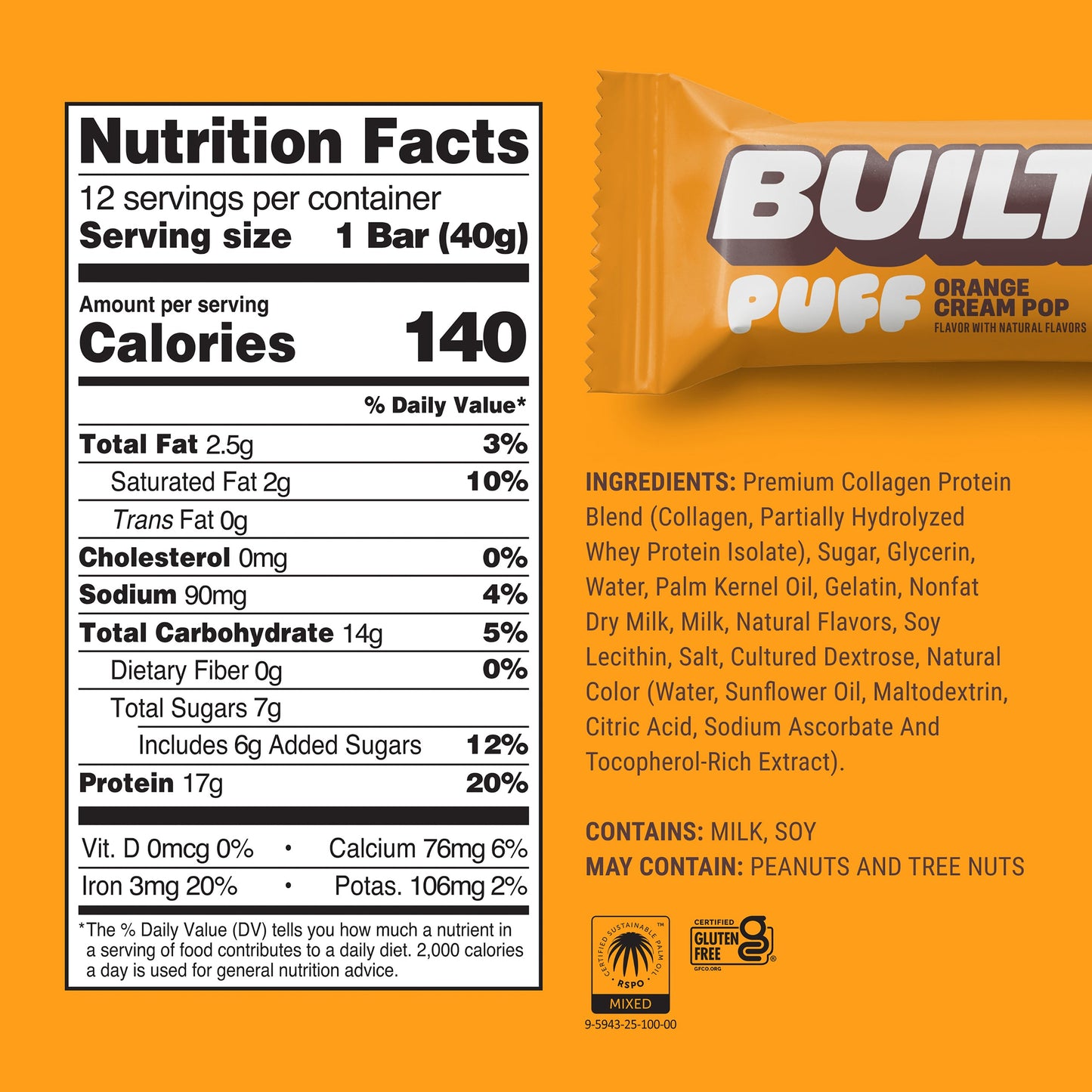 Orange Cream Pop Puff Protein Bar | Built High Protein Snack