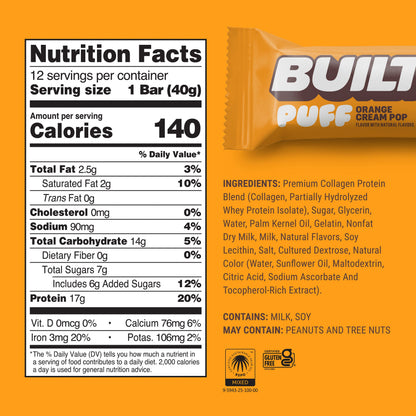 Orange Cream Pop Puff Protein Bar | Built High Protein Snack
