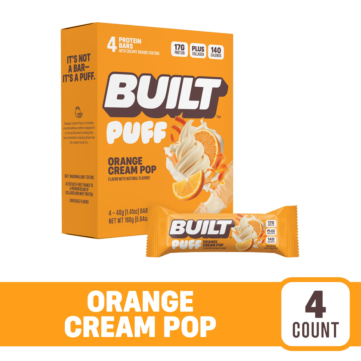 Orange Cream Pop Puff Protein Bar | Built High Protein Snack