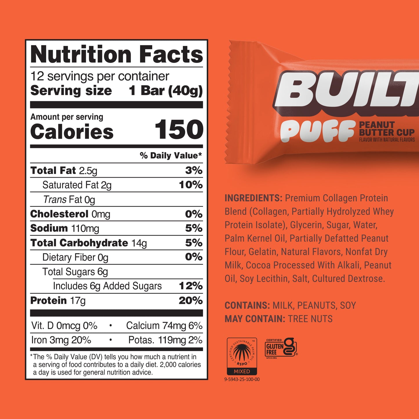 Peanut Butter Cup Puff Protein Bar | Built High Protein Snack