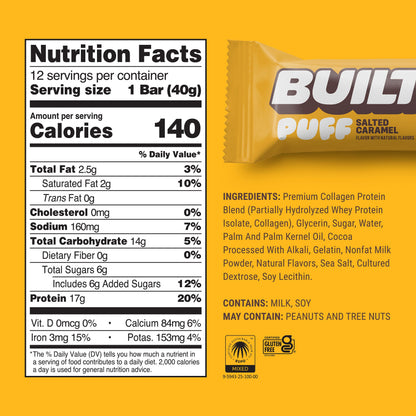 Built Salted Caramel Puff Protein Bar | High Protein Low Sugar Snack