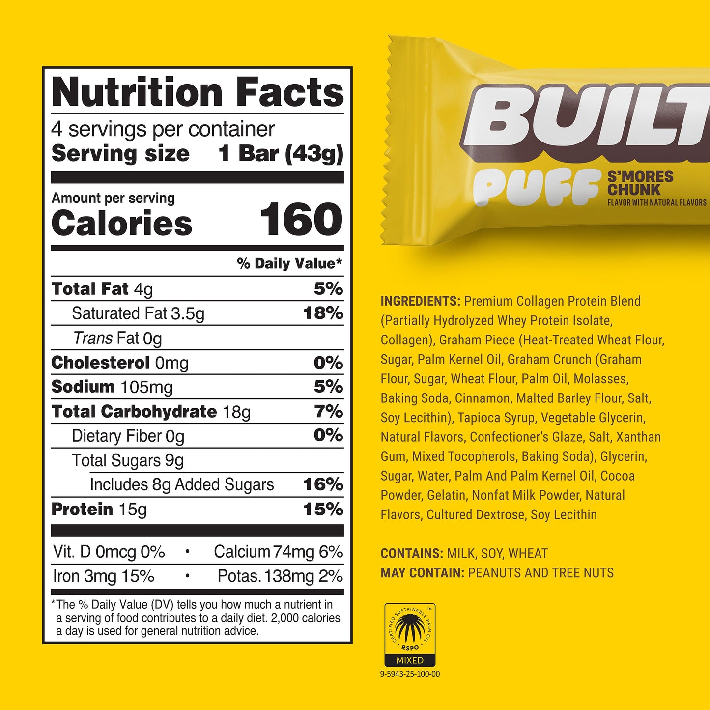 S’mores Chunk Puff Protein Bar | Built High Protein Snack