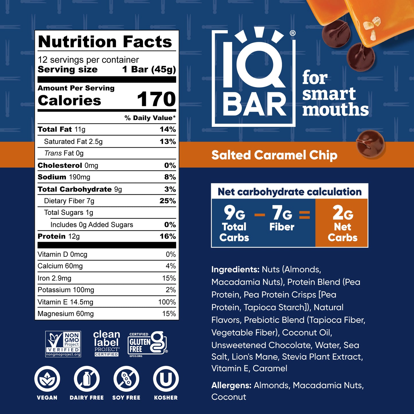 IQBAR Salted Caramel Chip — Protein-Packed Energy Bars (12-Pack)