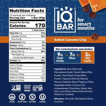 IQBAR Salted Caramel Chip — Protein-Packed Energy Bars (12-Pack)