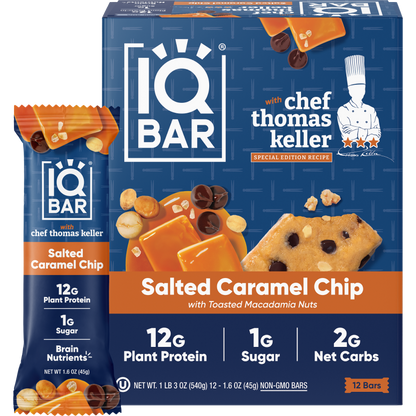 IQBAR Salted Caramel Chip — Protein-Packed Energy Bars (12-Pack)